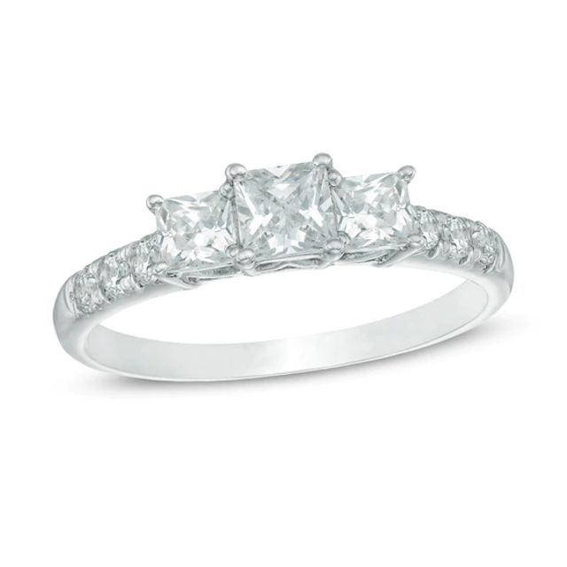 Previously Owned - 1 CT. T.w. Princess-Cut Diamond Past Present FutureÂ® Engagement Ring in 14K White Gold