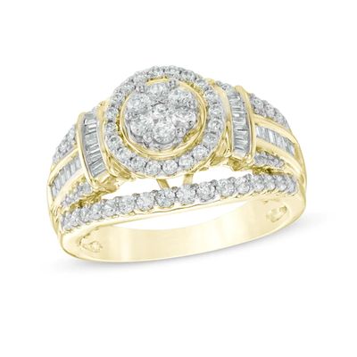 Previously Owned - 1 CT. T.w. Composite Diamond Flower Collar Engagement Ring in 10K Gold