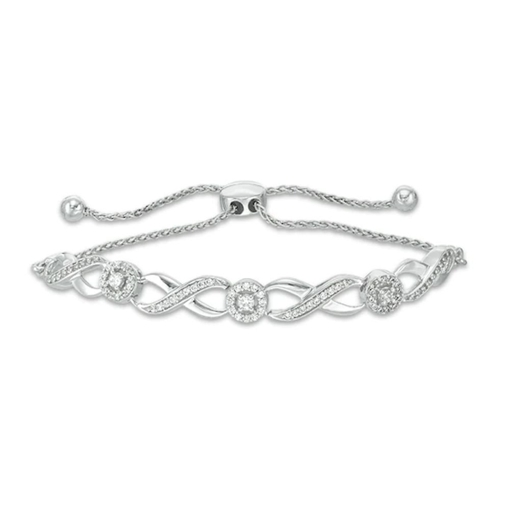 Previously Owned - 1/3 CT. T.w. Diamond Infinity Bolo Bracelet in 10K White Gold - 9.5"