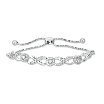 Previously Owned - 1/3 CT. T.w. Diamond Infinity Bolo Bracelet in 10K White Gold - 9.5"