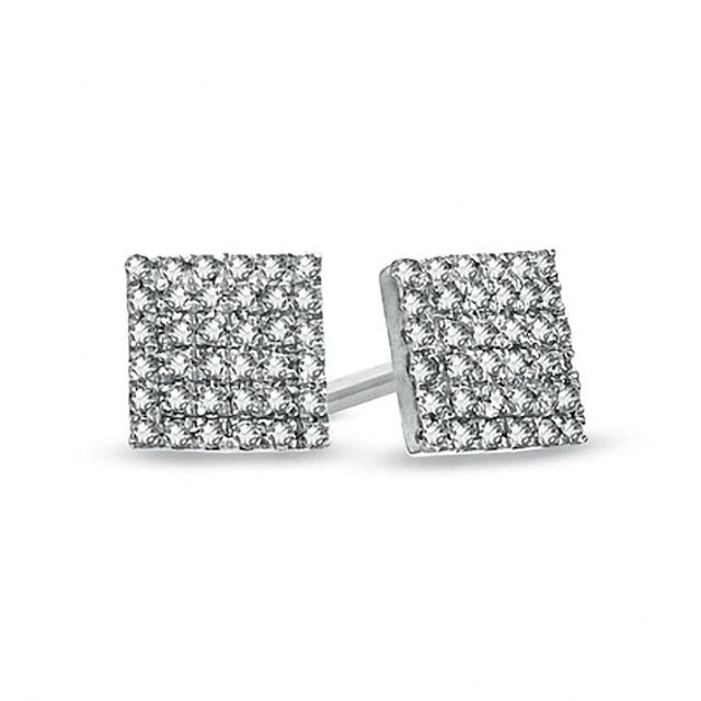 Previously Owned - 1/8 CT. T.w. Diamond Square Stud Earrings in 10K White Gold