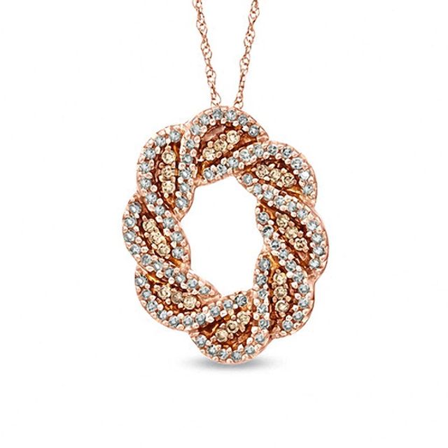 Previously Owned - 1/2 CT. T.w. Champagne and White Diamond Circle Twist Pendant in 10K Rose Gold