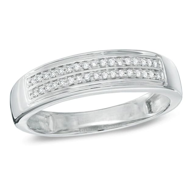 Previously Owned - Men's 1/6 CT. T.w. Diamond Double Row Wedding Band in 10K White Gold