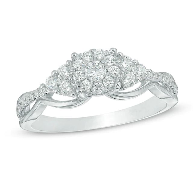 Previously Owned - 1/2 CT. T.w. Composite Diamond Tri-Sides Engagement Ring in 10K White Gold