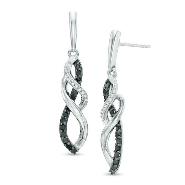 Previously Owned - 1/4 CT. T.w. Enhanced Black and White Diamond Twist Drop Earrings in 10K White Gold