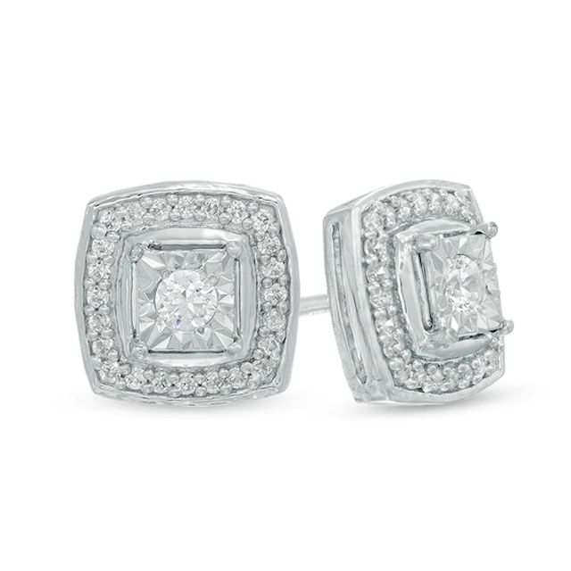 Previously Owned - 1/4 CT. T.w. Diamond Square Frame Stud Earrings in 10K White Gold