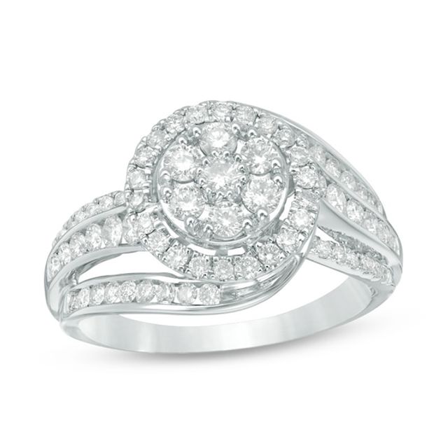 Previously Owned - 1 CT. T.w. Composite Diamond Frame Swirl Bypass Engagement Ring in 10K White Gold