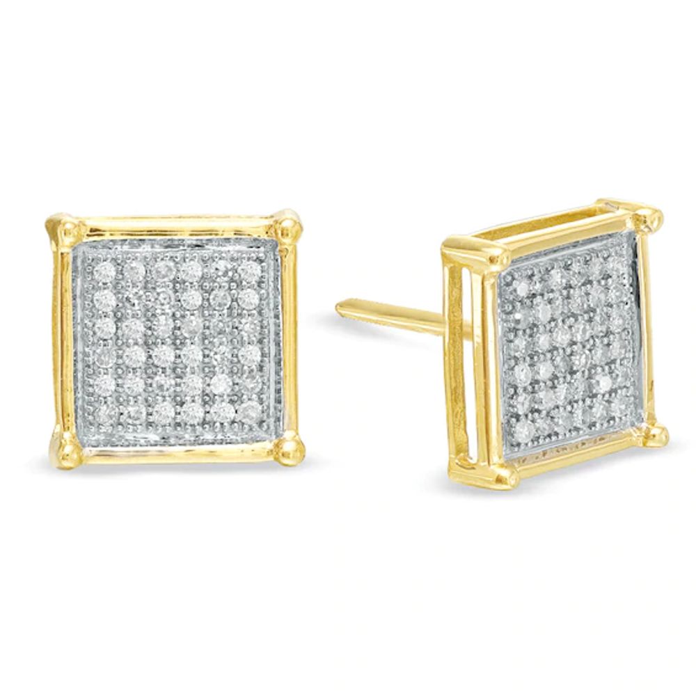 Previously Owned - 1/4 CT. T.w. Diamond Micro-Pavé Square Stud Earrings in 10K Gold