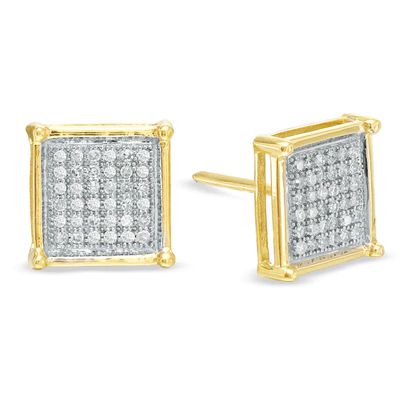 Previously Owned - 1/4 CT. T.w. Diamond Micro-PavÃ© Square Stud Earrings in 10K Gold