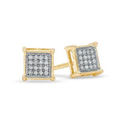 Previously Owned - 1/10 CT. T.w. Diamond Micro-PavÃ© Square Stud Earrings in 10K Gold
