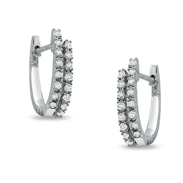 Previously Owned - 1/5 CT. T.w. Diamond Double Row Hoop Earrings in 10K White Gold