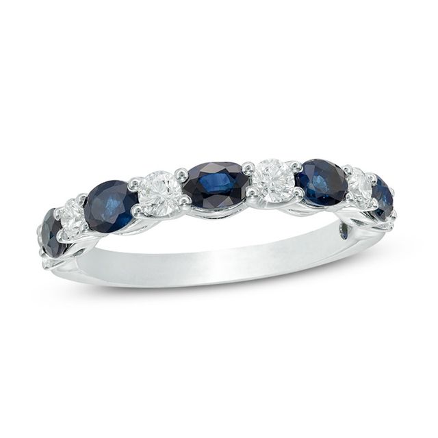 Previously Owned - Vera Wang Love Collection Oval Blue Sapphire and 3/8 CT. T.w. Diamond Band in 14K White Gold