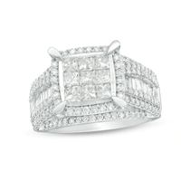 Previously Owned - 2 CT. T.w. Composite Princess-Cut Diamond Frame Multi-Row Engagement Ring in 10K White Gold