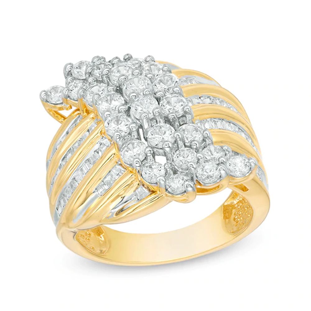 Previously Owned - 2 CT. T.w. Baguette and Round Diamond Wave Ring in 10K Gold