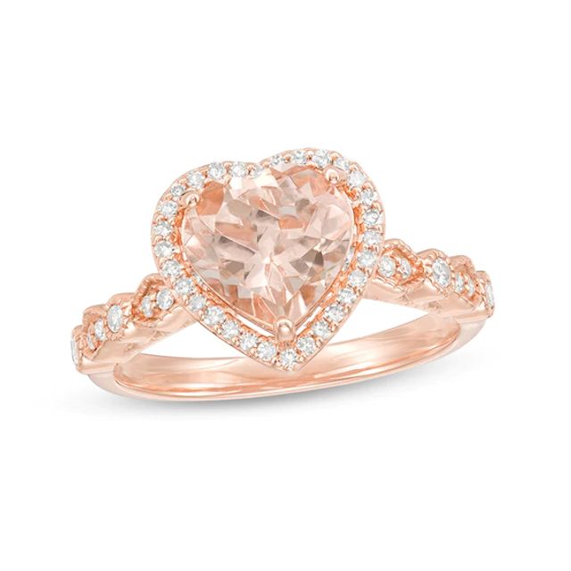 Previously Owned - Heart-Shaped Morganite and 1/3 CT. T.w. Diamond Frame Vintage-Style Ring in 10K Rose Gold