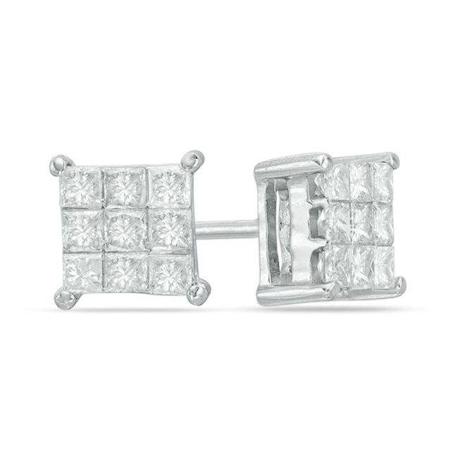 Previously Owned - 1/2 CT. T.w. Composite Princess-Cut Diamond Stud Earrings in 10K White Gold