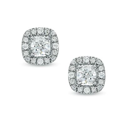 Previously Owned - 3/8 CT. T.w. Diamond Frame Stud Earrings in 14K White Gold (I/I2)
