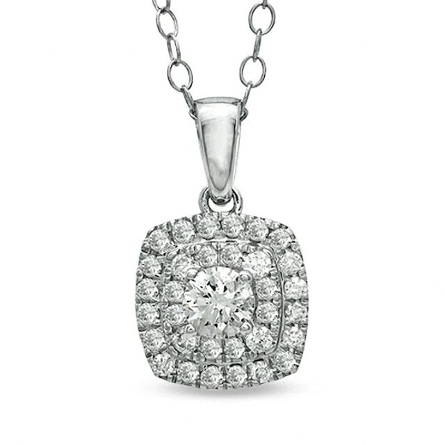 Previously Owned - 1/4 CT. T.w. Diamond Double Square Frame Pendant in 14K White Gold