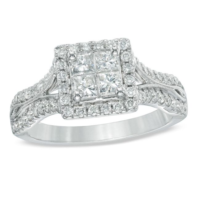 Previously Owned - Vera Wang Love Collection 1 CT. T.w. Quad Princess-Cut Diamond Engagement Ring in 14K White Gold