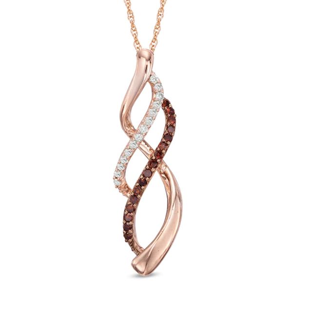 Previously Owned - 1/5 CT. T.w. Enhanced Cognac and White Diamond Infinity Waves Pendant in 10K Rose Gold