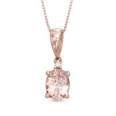 Previously Owned - Oval Morganite and Diamond Accent Pendant in 10K Rose Gold