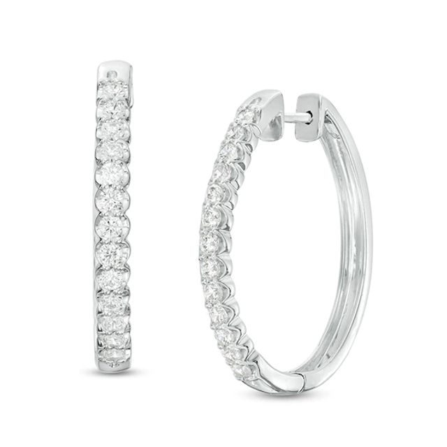 Previously Owned - 1 CT. T.w. Diamond Oval Hoop Earrings in 10K White Gold