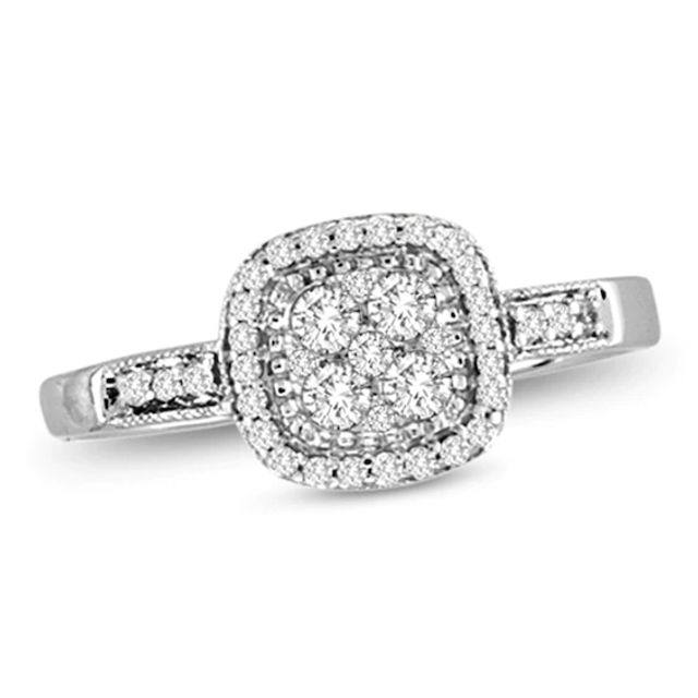 Previously Owned - 1/3 CT. T.w. Diamond Double Square Frame Cluster Ring in 14K White Gold