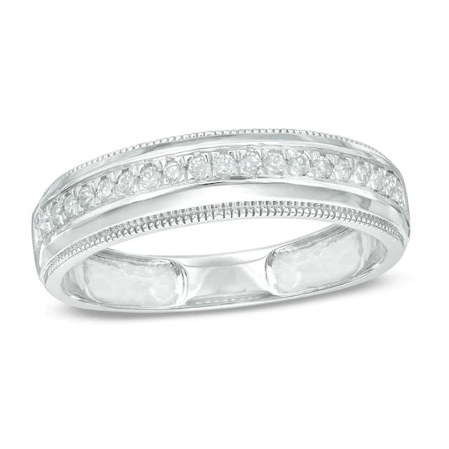 Previously Owned - Men's 1/4 CT. T.w. Diamond Vintage-Style Wedding Band in 10K White Gold