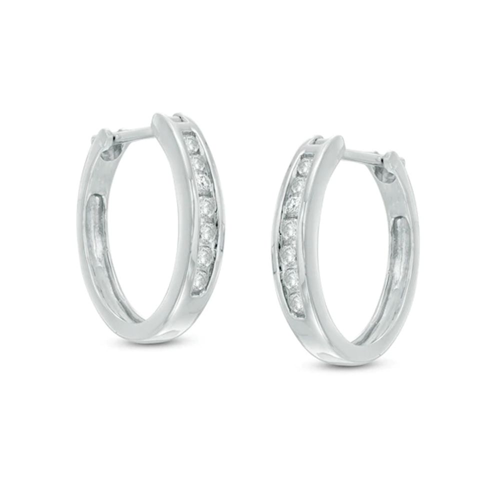 Previously Owned - 1/4 CT. T.w. Diamond Channel-Set Hoop Earrings in 14K White Gold