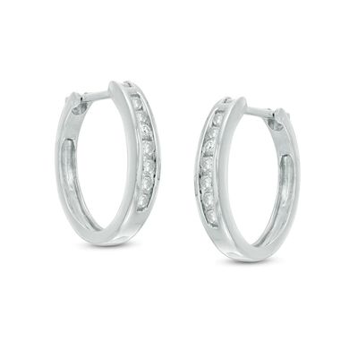 Previously Owned - 1/4 CT. T.w. Diamond Channel-Set Hoop Earrings in 14K White Gold