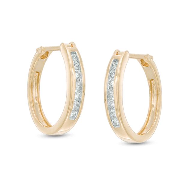 Previously Owned - 1/4 CT. T.w. Diamond Channel-Set Hoop Earrings in 14K Gold