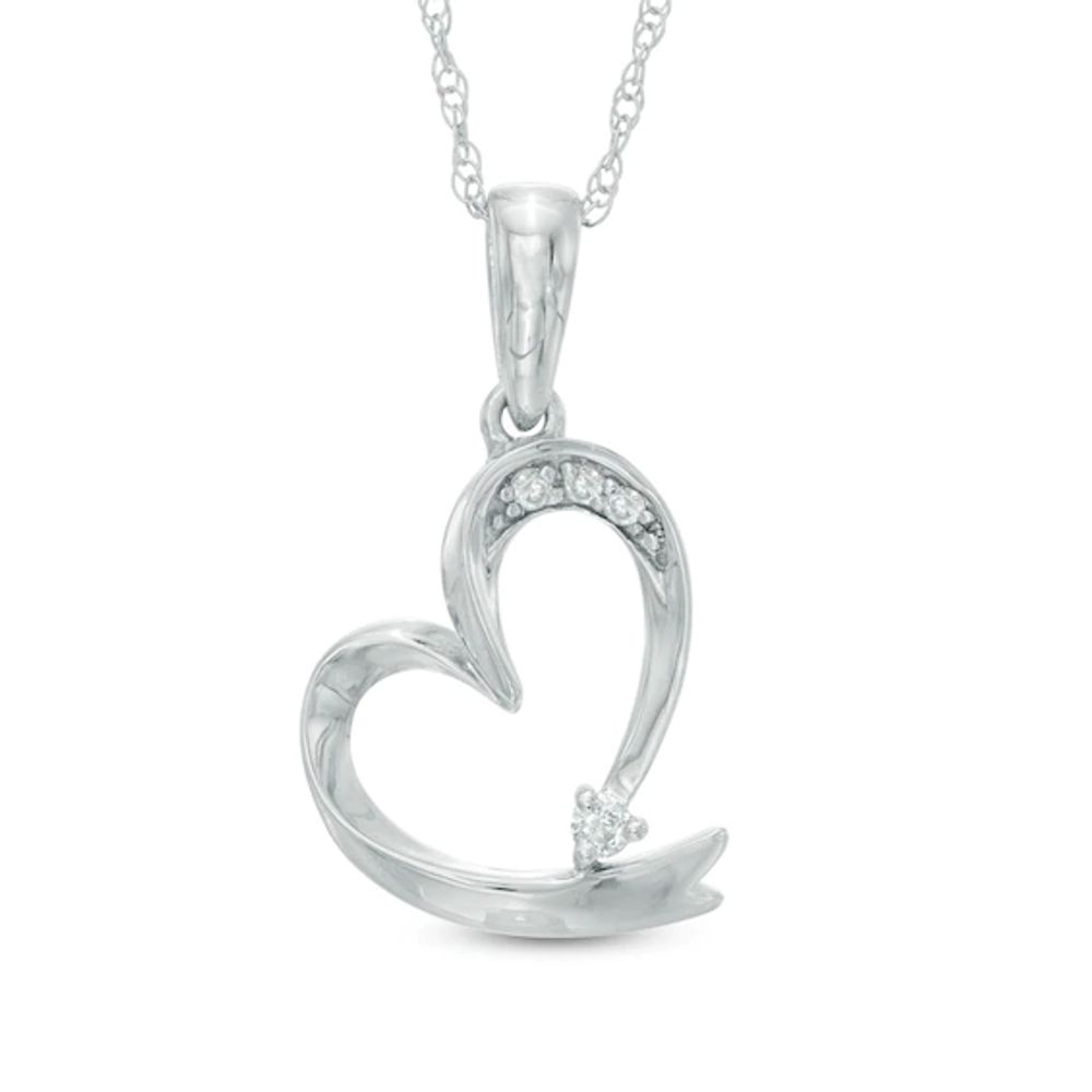Previously Owned - Diamond Accent Tilted Ribbon Heart Pendant in 10K White Gold