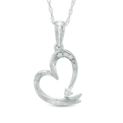 Previously Owned - Diamond Accent Tilted Ribbon Heart Pendant in 10K White Gold
