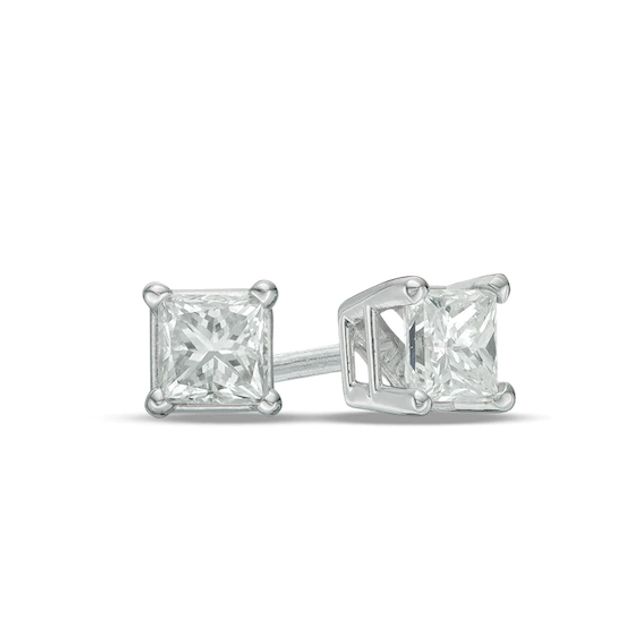 Previously Owned - 1/2 CT. T.w. Princess-Cut Diamond Solitaire Stud Earrings in 14K White Gold