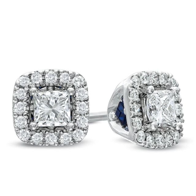 Previously Owned - Vera Wang Love Collection 1/2 CT. T.w. Princess-Cut Diamond Frame Stud Earrings in 14K White Gold