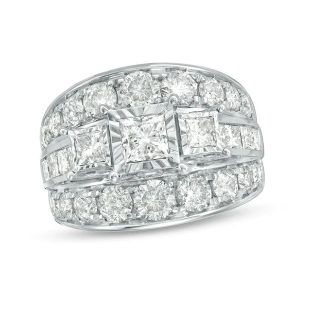 Previously Owned - 4 CT. T.w. Princess-Cut Diamond Past Present FutureÂ® Multi-Row Engagement Ring in 14K White Gold