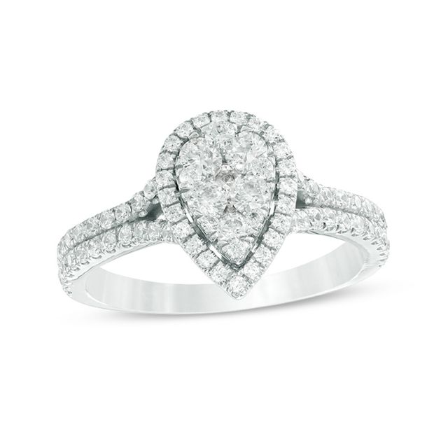 Previously Owned - 1 CT. T.w. Composite Diamond Pear-Shaped Frame Engagement Ring in 14K White Gold