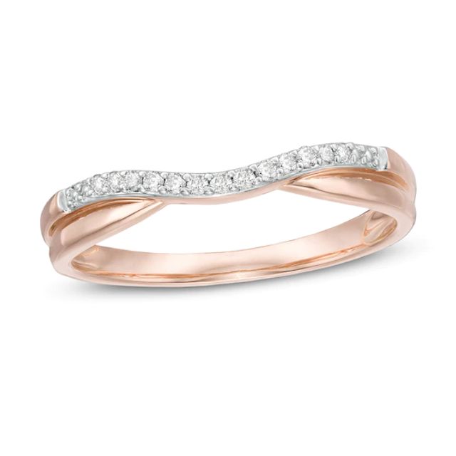 Previously Owned - 1/20 CT. T.w. Diamond Twist Contour Wedding Band in 14K Rose Gold
