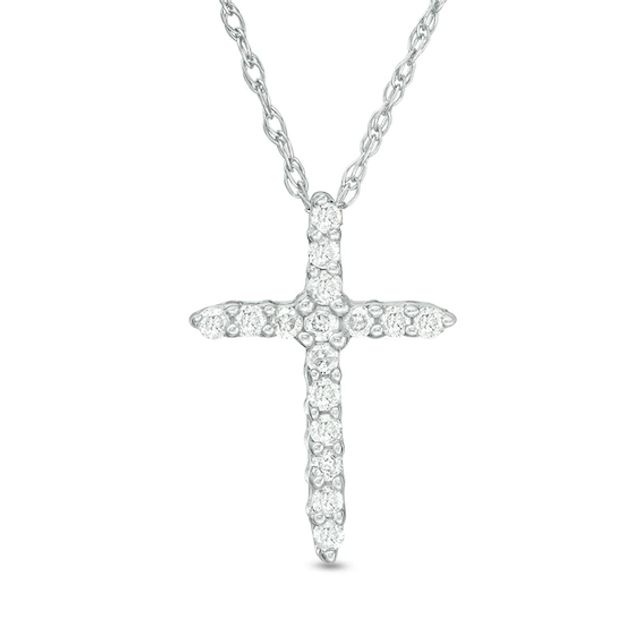 Previously Owned - 1/8 CT. T.w. Diamond Cross Pendant in 14K White Gold