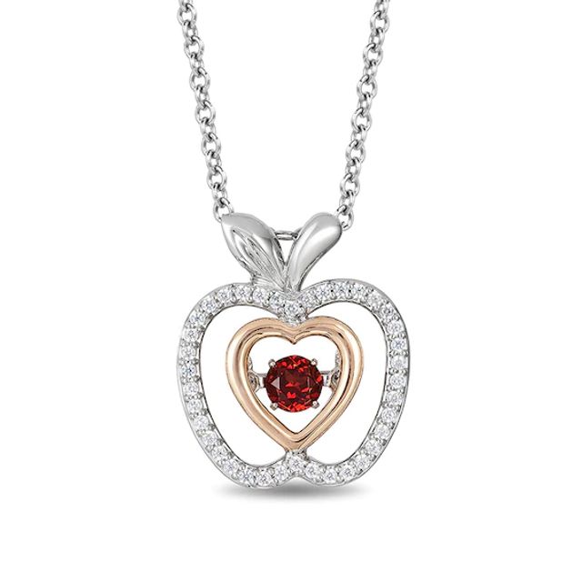 Previously Owned - Enchanted Disney Snow White 3.5mm Garnet and 1/8 CT. T.w. Diamond Pendant in Sterling Silver - 19"