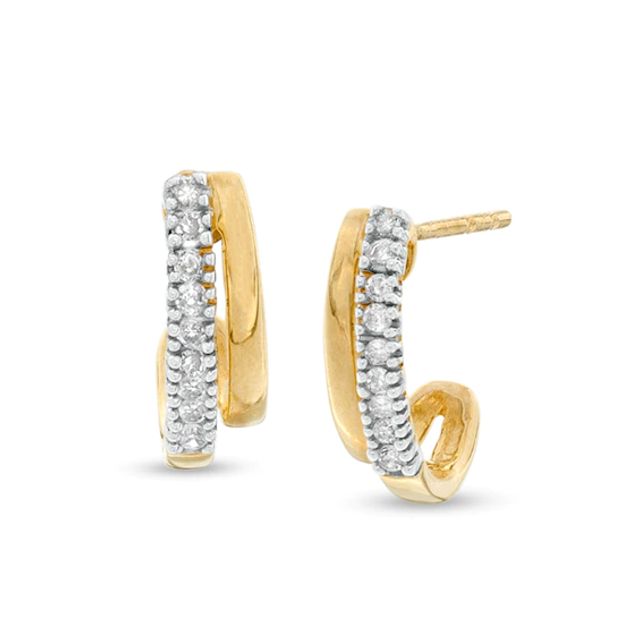 Previously Owned - 1/10 CT. T.w. Diamond J-Hoop Earrings in 10K Gold