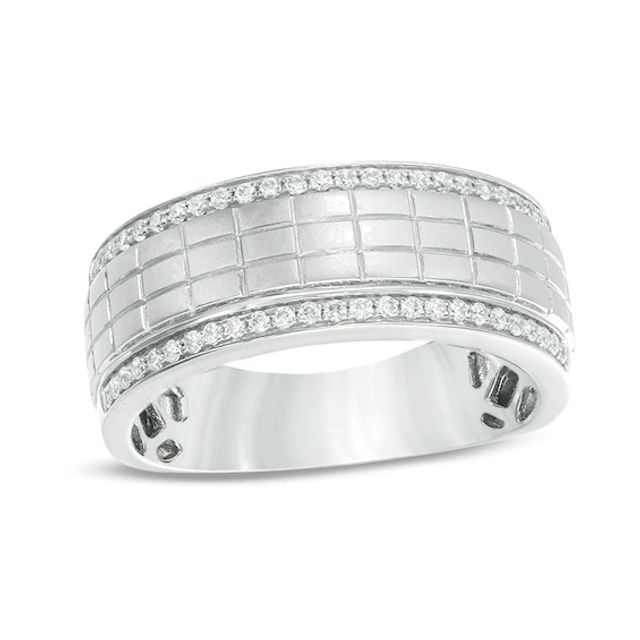 Previously Owned - Men's 1/4 CT. T.w. Diamond Grid Pattern Wedding Band in 10K White Gold