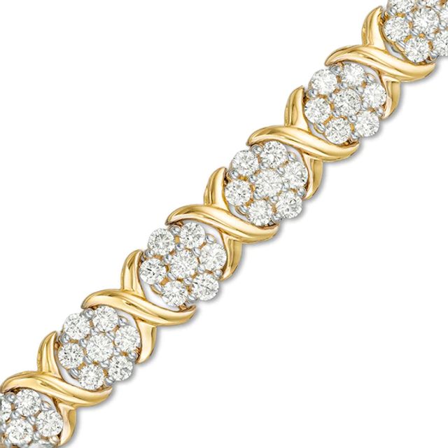 Previously Owned - 4 CT. T.w. Composite Diamond Flower "X" Alternating Bracelet in 10K Gold