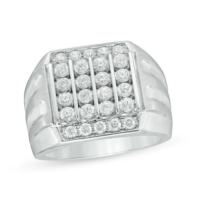 Previously Owned - Men's 1-1/2 CT. T.w. Composite Diamond Square Top Grooved Shank Ring in 10K White Gold