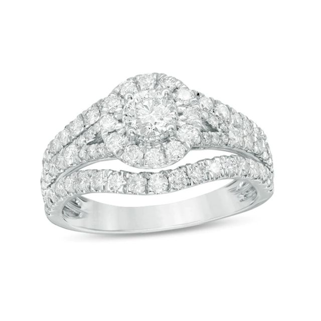 Previously Owned - 1-1/2 CT. T.w. Diamond Frame Vintage-Style Engagement Ring in 10K White Gold