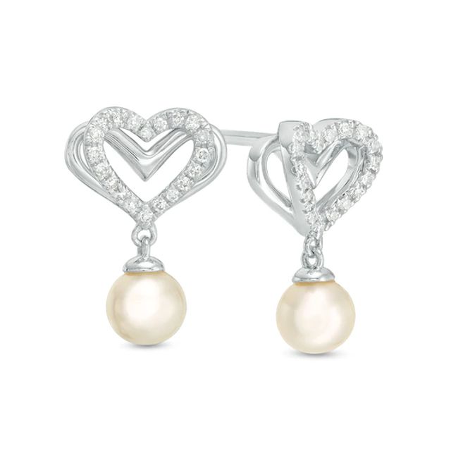 Previously Owned-The Kindred Heart from Vera Wang Love Collection Freshwater Cultured Pearl and Diamond Earrings