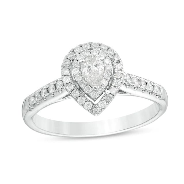 Previously Owned - 1/2 CT. T.w. Pear-Shaped Diamond Double Frame Engagement Ring in 14K White Gold