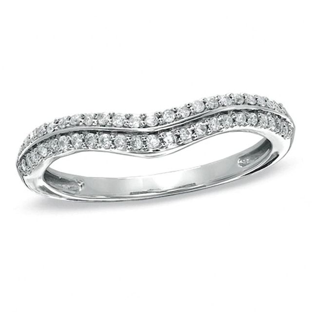 Previously Owned - 1/5 CT. T.w. Diamond Double Row Contour Wedding Band in 14K White Gold