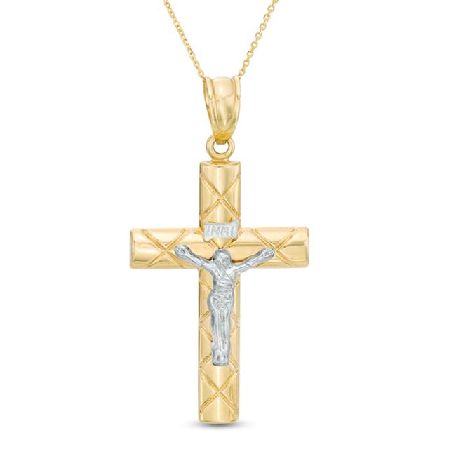 Previously Owned - Men's Diamond-Cut Crucifix Pendant in 10K Two-Tone Gold