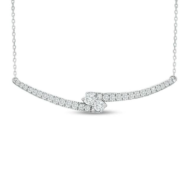 Previously Owned - Ever UsÂ® 1/2 CT. T.w. Two-Stone Diamond Bypass Necklace in 14K White Gold - 17"